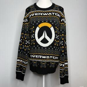 Overwatch Blizzard Ugly Christmas Sweater Black Yellow Fair Isle Knit Size M